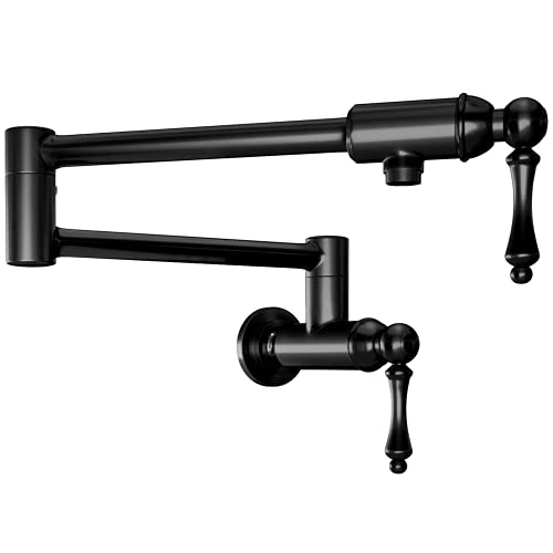 Jzbrain Pot Filler Faucet For Kitchen Wall Mount Pot Filler Stainless Steel Kitchen Sink Stove Folding Faucet Single Hole With Double Joint Swing Arm 2 Handles To Control Water (Black) #TOP27