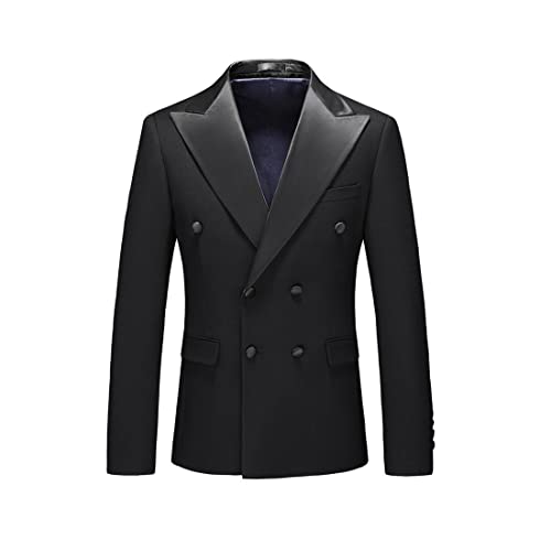 Black Men's Suit Peak Lapel Double Breasted Blazer Tuxedos Wedding Prom Slim Fit Jacket Pants2