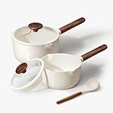 【Healthy and Non-toxic】This small saucepan set features a ceramic coating, free from added PFOA, PTFE, PFOS, lead, and cadmium. It’s designed to give you a healthier cooking experience and complete peace of mind 【Superior Nonstick Performance】Carote ...
