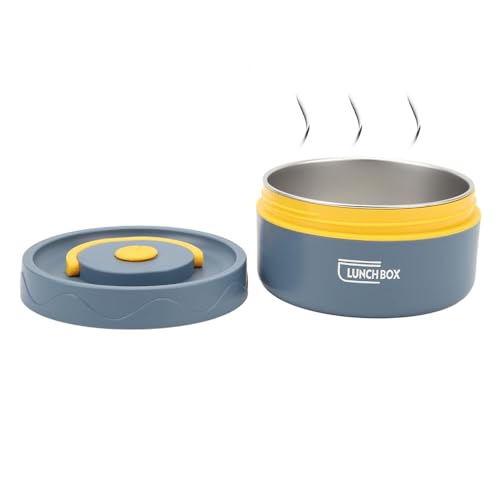 Récipient à Déjeuner Chaud Pour Aliments, 420 Ml Boîte à Déjeuner Thermique Ronde Double Couche En Acier Inoxydable 304 Bleu Foncé - Type Micro-Ondes