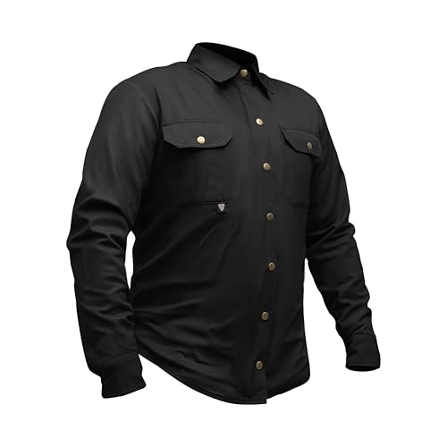 GREAT BIKERS GEAR - Mens Motorcycle Shirt Reinforced with Protective Aramid Lining Fabric Motorbike with Free CE Protectors Black