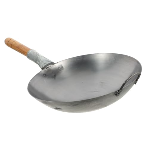 Sartén Wok de acero con mango de madera PRETYZOOM miniatura 1