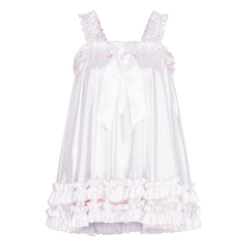 Satini Lingerie Satin Sissy Ruffle Hem Frilly Babydoll Dress Negligee Feminine Cosplay