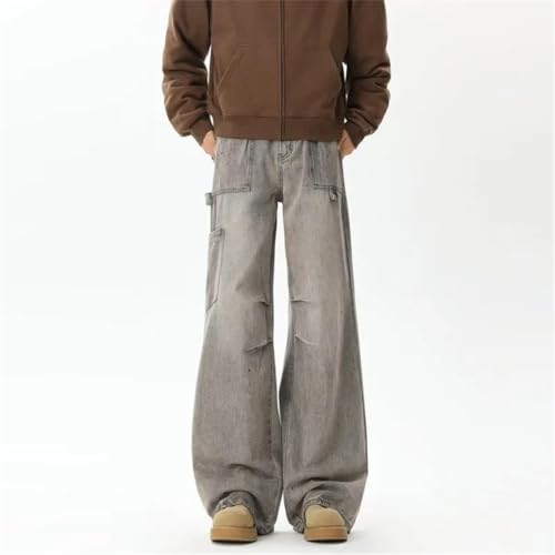 Men Streetwear Distressed Pleated Baggy Cargo Jeans Pants Vintage Clothes Long Trousers2