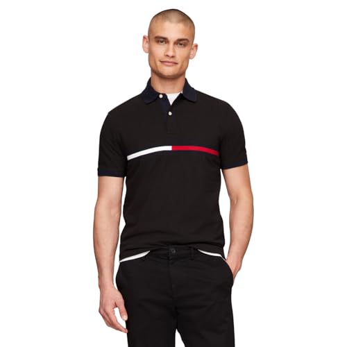 Image of Tommy Hilfiger Men's Short Sleeve Cotton Pique Flag Graphic Polo Shirt in Custom Fit
