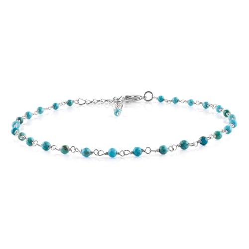 Yanara Blue Turquoise Anklet for Women Dainty Boho Summer Beach Jewelry for Girls, December Birthstone Handmade Charm Ankle Bracelets Silver Plated 9+1.5 inch Chain, Gifts For Her