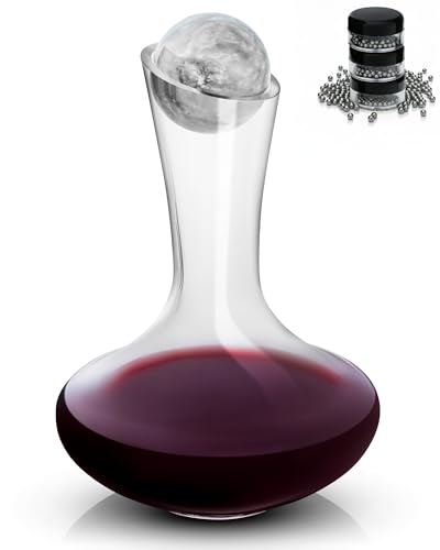 Gusto Nostro Carafe à Décanter en Cristal avec Bouchon en Marbre - Décanteur 750 ml en Verre Soufflé à la Main - Coffret Cadeau pour Vin Rouge avec Billes...