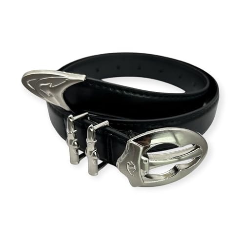 Vintage Metal for Women and Men Black Gothic Punk Belt with Metal Buckle for Jeans Hip Hop,Black2