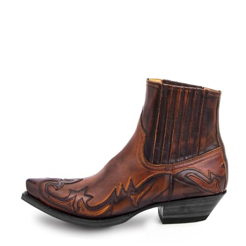 ByErz Men's Western Boots Slip on Pointy Strap Embroidery Fashion Boots Cowboy Low Pipe2