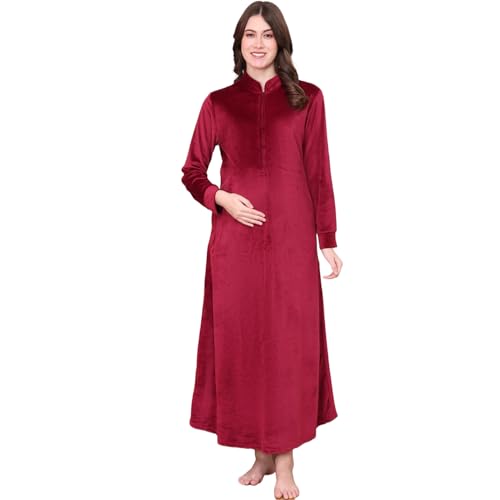 Image of Secret Wish Solid Velvet Maternity Nighty Full Length