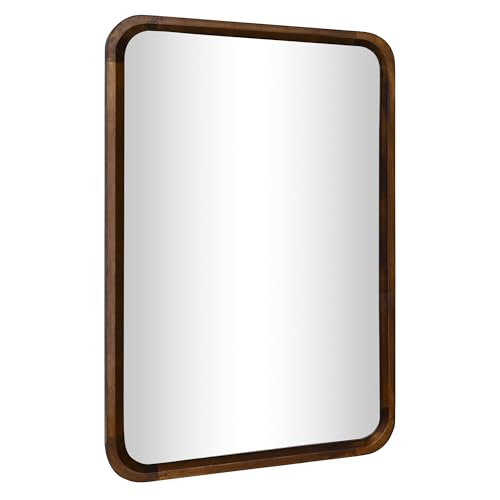 Wood Bathroom Mirror for Wall,Rectangle 24 x 36 inch Hanging Vanity Brown Tempered Mirrors with Rounded Corner for Living Room,Bedroom,Entryway (Walnut, 24x36 Inch)
