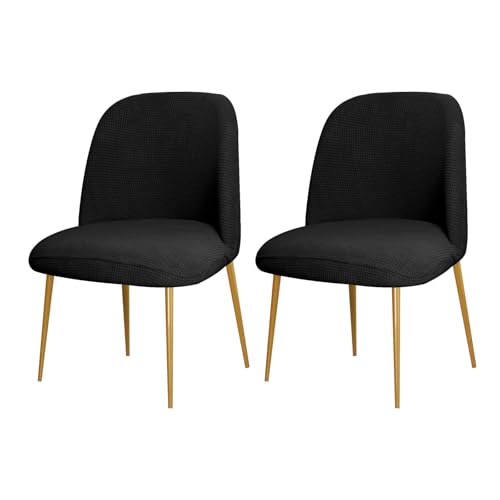 JHOMHF Juego De Fundas For Sillas De Comedor Con Respaldo Curvo Elásticas De 1/2/4/6 Piezas, De Estilo Moderno Mediados Siglo Sin Brazos For Decoración Cocina Sala De Estar Comedor(Black,2pcs)