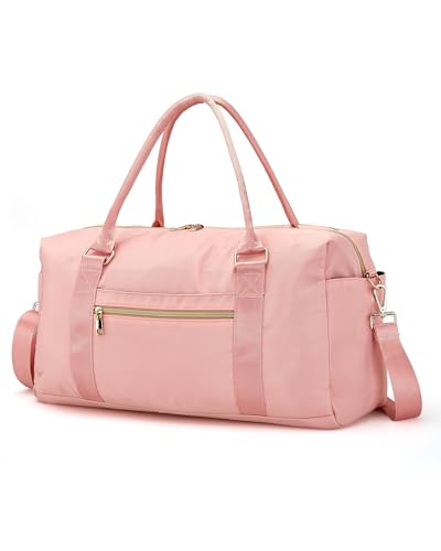 Amechi Weekender Bags for Women with Wet Pocket 37L Waterproof Travel Duffel Bags with 7 Wide Trolley Sleeve Carry On Bag for Travel Gym Bag Hospital Bag for Labor and Delivery Coral Pink