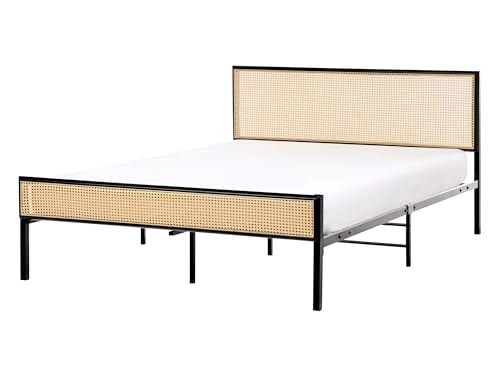 Beliani Metallbett schwarz 140x200 cm Wiener-Geflecht Kopfteil u....