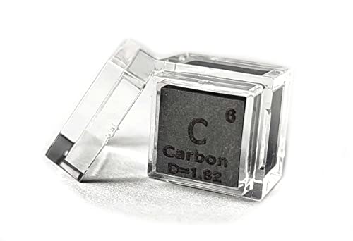 Image of 0.39 inch 10mm Carbon Cube C up to 99.9% Pure Periodic Table Element Engraved Density Collection Science Education Display Block Cube + Acrylic Case Box - 1PC