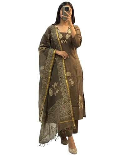 Image of ANNI Designer Women's Rayon Viscose Straight fit Printed Embroidered Kurta with Pant & Dupatta | Ethnic Kurta Set for Women | Daily, Office & Festive Traditional