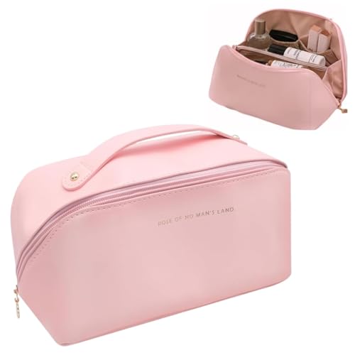 Image of Handcuffs Cosmetic Bag with Handle | PU Leather | Toiletry Pouch | Makeup Storage | Large | Travel | Zipper | Waterproof | Make Up Organizer (Light Pink)