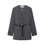 Design : ensemble de costume de bureau pour femme. Blazer à double boutonnage, fermeture à deux boutons, revers cranté, manches longues, ourlet irrégulier; bouton de pantalon et fermeture éclair, un petit paquet