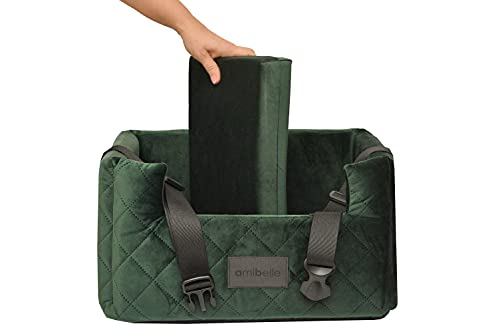 Exclusive Hunde Autositz | Autositz für Hunde, Katzen, Haustier | Rückbank, Beifahrersitz | Hundebett, Hundetasche | Wildlederimitat, Velvet | Farbe: Grün | Große: L (57x50 cm)