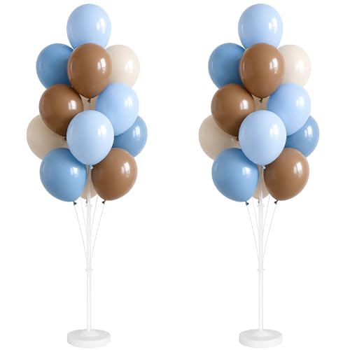 Image of Balloon Column Stand Kit Set of 2 Included-Retro Ice Mist Macaron Balloon Sticks with Base&Pole,Backdrop Decoration for Metallic Chrome Wedding, Baby Shower,Birthday,Anniversary Party(denim brown)