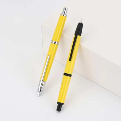Image of GOLD LEAF Jinhao 20 Press Retractable Fountain Pen - Fine Nib with Converter - Plastic Body & Metal Clip - Multiple Colors - Smooth Writing Pen (No Ink Included) (Lemon Yellow (Silver Clip))