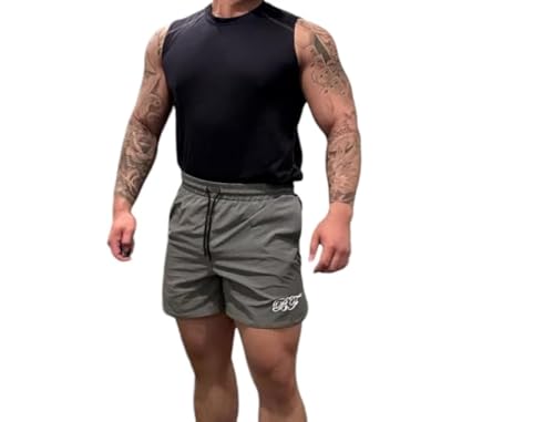 BLITZ FITNESS APPAREL Mens Gray Athletic Shorts (US, Alpha, Large, Regular, Regular, Polyester Blend)