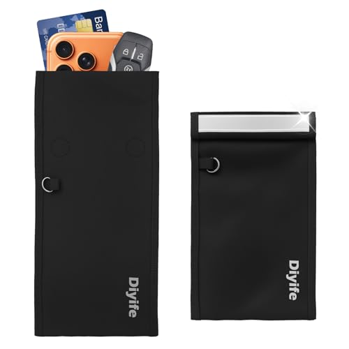 Diyife 2 Stück Faraday Bag für Smartphone&Autoschlüssel, Handy Tasche mit Armband, Keyless Go Schutz Autoschlüssel Hülle, Feuerfest/Wasserdicht, GPS/RFID Blocker, Reflektierender Magnetverschluss
