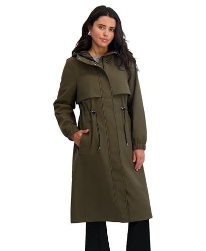 TAHARI Women's Softshell Trench Coat – Lightweight Rain Jacket with Detachable Hood, Windproof, Water-Resistant, Olive, XS TAHARI Women's Softshell Trench Coat – Lightweight Rain Jacket with Detachable Hood, Windproof, Water-Resistant, Olive, XS