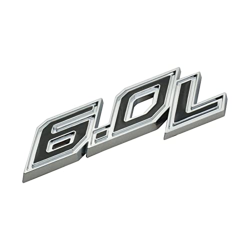 Image of 2Pack 6.0L Emblems Decal Badge 6.0 Powerstroke Turbo Fender Side Nameplate Logo Fit for 250 350 450 (Silver Black)