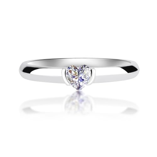 Solitaire Heart Shaped Moissanite Ladies Engagement Ring, 925 Sterling Silver 0.3 Carat D Color VVS1 Clarity Moissanite Ring