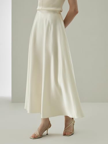 LilySilk 100% Silk Flowy Maxi Skirt for Women A Line Zipper Up Dress with Side Pockets3