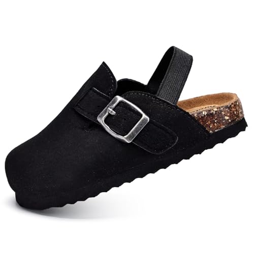 Image of Torotto Kids Suede Clogs Toddler Boys Girls Cork Footbed Clogs with Arch Support & Adjustable Straps for Indoor & Outdoor