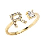 [Ｃｒｅａｍ　ｄｏｔ．] クリームドット リング 指輪 レディース 人気 イニシャル アルファベット ビジュー オープンリング サイズ調整 フリーサイズ キュービックジルコニア 【R × フリーサイズ】