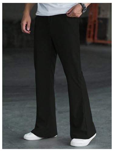 OYOANGLE Men's Bell Bottom Pants Zipper Fly Solid Vintage Bootcut Trousers 70s Disco Outfits2