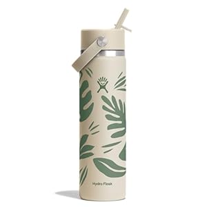 Hydro Flask Water Bottle – Insulated Stainless Steel – Wide Mouth Flex Straw Lid, Non Spill, Leakproof and Refillable in 24 Oz Botanical Bliss Coconut