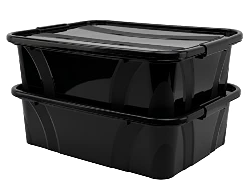 goodsforbusiness Aufbewahrungsbox + Deckel L51 x B38,5 x H14,8cm, 21 Liter Transportbox schwarz | Lebensmittelbox lebensmittelgeeignet Kunststoffbehälter Lagerbox stapelbar Wäschebox