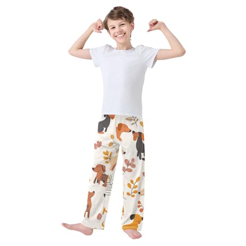 ZZXXB Autumn Dog Leaves Boys Long Pants Soft Trousers Elastic Waist Kids Lounge Bottoms with Pockets S-XL2