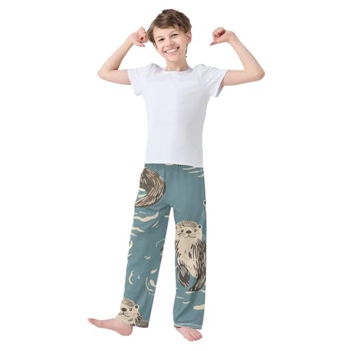 ZZXXB Sea Otter Print Boys Long Pants Soft Trousers Elastic Waist Kids Lounge Bottoms with Pockets S-XL3