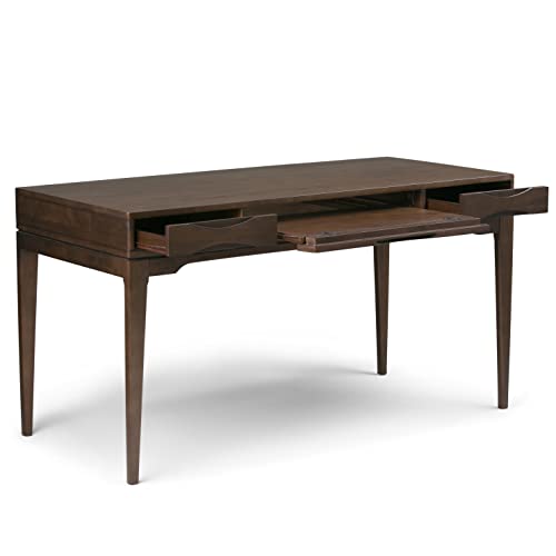 Image of SIMPLIHOME Harper Desk - 60 Inch Wide Solid Wood Writing Desk in Walnut Brown, Mid-Century Modern Home Office Computer Table for Workspace or Study with 2 Drawers and Flip-Down Keyboard Tray