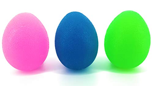 Bhava Life Stress Balls for Adults Anxiety, Medium/Firm, Squeeze Balls for Hand Strengthening Therapy, Stress Relief Toy for Adults, Fidget Toys. Blue, Green and Pink Pack of 3 Egg Shaped Stress Balls