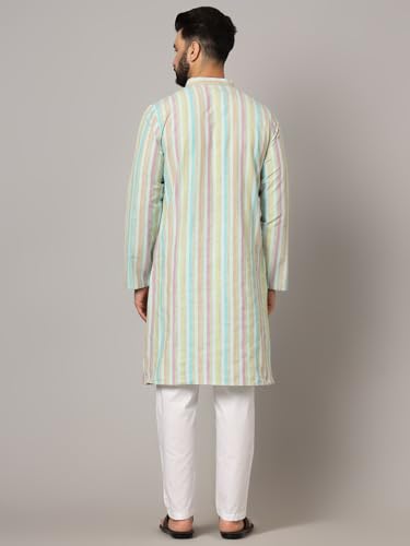 Image of LATEST CHIKAN Men's Cotton Regular Premium Long Kurta Full Sleeves - Casual Ethnic Wear