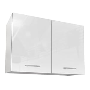 Berlioz Creations PRIMA PG8HPB Hängeschrank für Küche, 2 Dekortüren in glänzendem Weiß, 80 x 33,3 x 55,4 cm, 100 Prozent französische Herstellung
