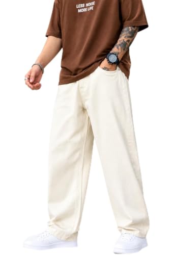 ROCKSTAR FASHION Men's Cream Wide Leg Baggy Jeans - Image 2