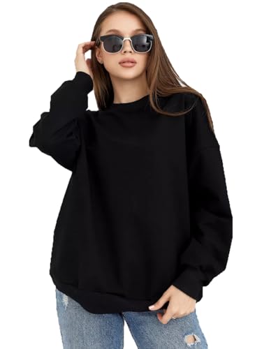 Image of LEOTUDE Women's Loopknit Boyfriend /Loose Fit Round Neck Sweatshirt (Color Black)