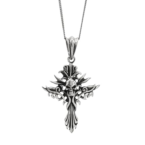 Collier croix de feu argent 925 avec tête de mort pour sublimer vos tenues rock