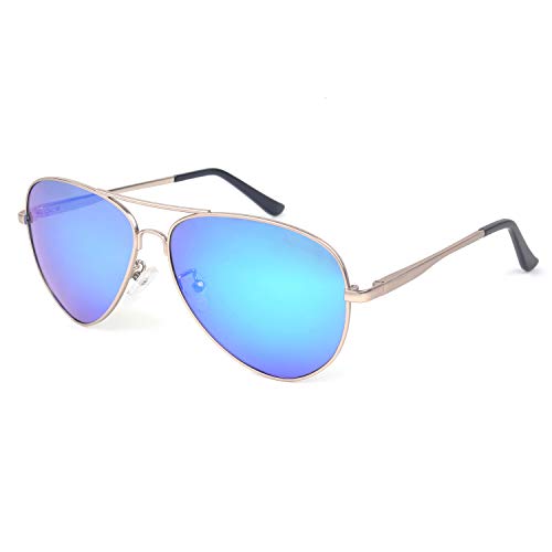 JUST GO Metal Frame Vintage Aviator Style Sunglasses with Case, Polarized Lenses, 100% UV Protection