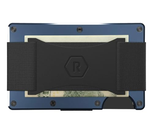 Image of The Ridge Authentic Minimalist Metal RFID Blocking Wallet With Cash Strap for Men - Slim Navy Design