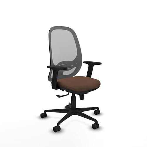 Piqueras y Crespo   Sillon para Trabajar en Casa Cilanco con Brazos 2D, Apoyo Lumbar Regulable en Altura. Equipado con Sincro 3 Posiciones y Espuma de Corte. Gris/Marrón Oscuro