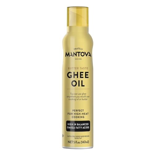 Mantova Ghee Butter Spray with Olive Oil and Avocado Oil - High in Naturally Balanced Omega Fatty Acids, Perfect for High-Heat Cooking, Baking, and Grilling, 5 Fl Oz Non-Aerosol Spray Bottle