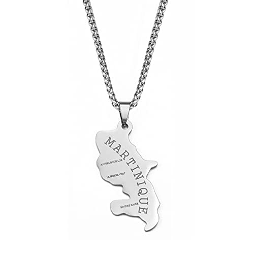 LIUZIXI Martinique Carte Pendentif Colliers - pour Femmes Hommes France Pays Carte Pendentif Patriotique Chaîne Nationale - Unisexe À La Mode Charme Amitié Bijoux Cadeau De Fête, Argent Cover